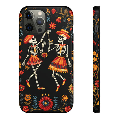 Dead Can Dance, iPhone 15 case, Floral Embroidery Skeletons | Whimsical Dance of the Departed for Google Pixel, iPhone & Samsung Galaxy