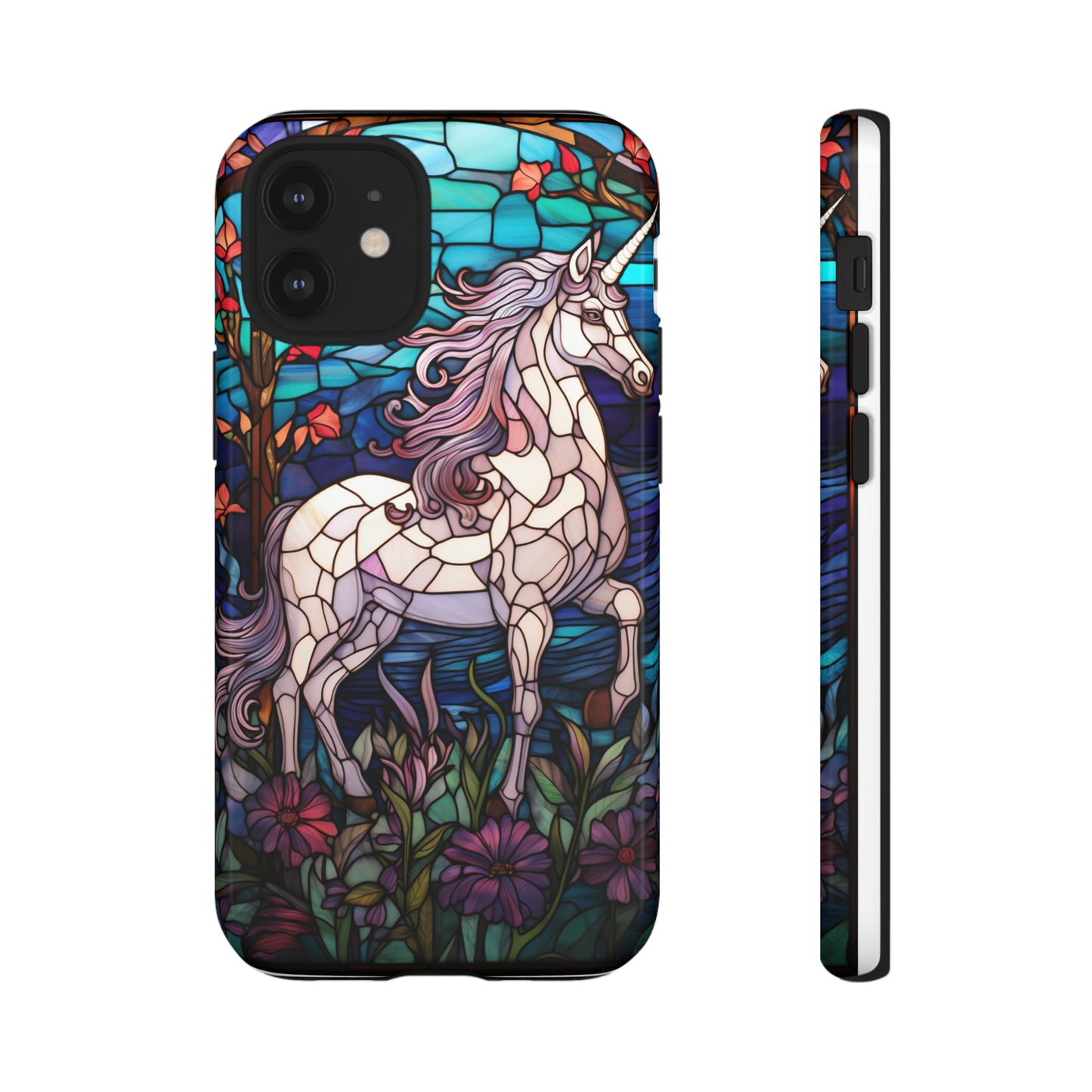 Unicorn Stained Glass iPhone, iPhone Case Retro Samsung Galaxy Phone Tough Case iPhone 15 14 Plus 13 12 7 8 Se Hippie Boho Style