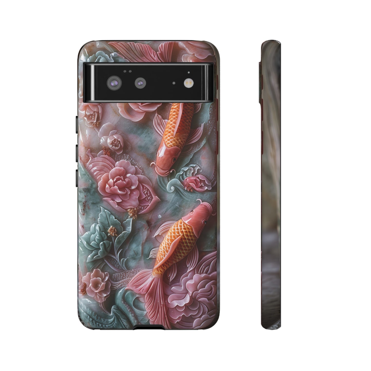 Pink Marble Fish Asian Jade Carving Koi Art Phone Case