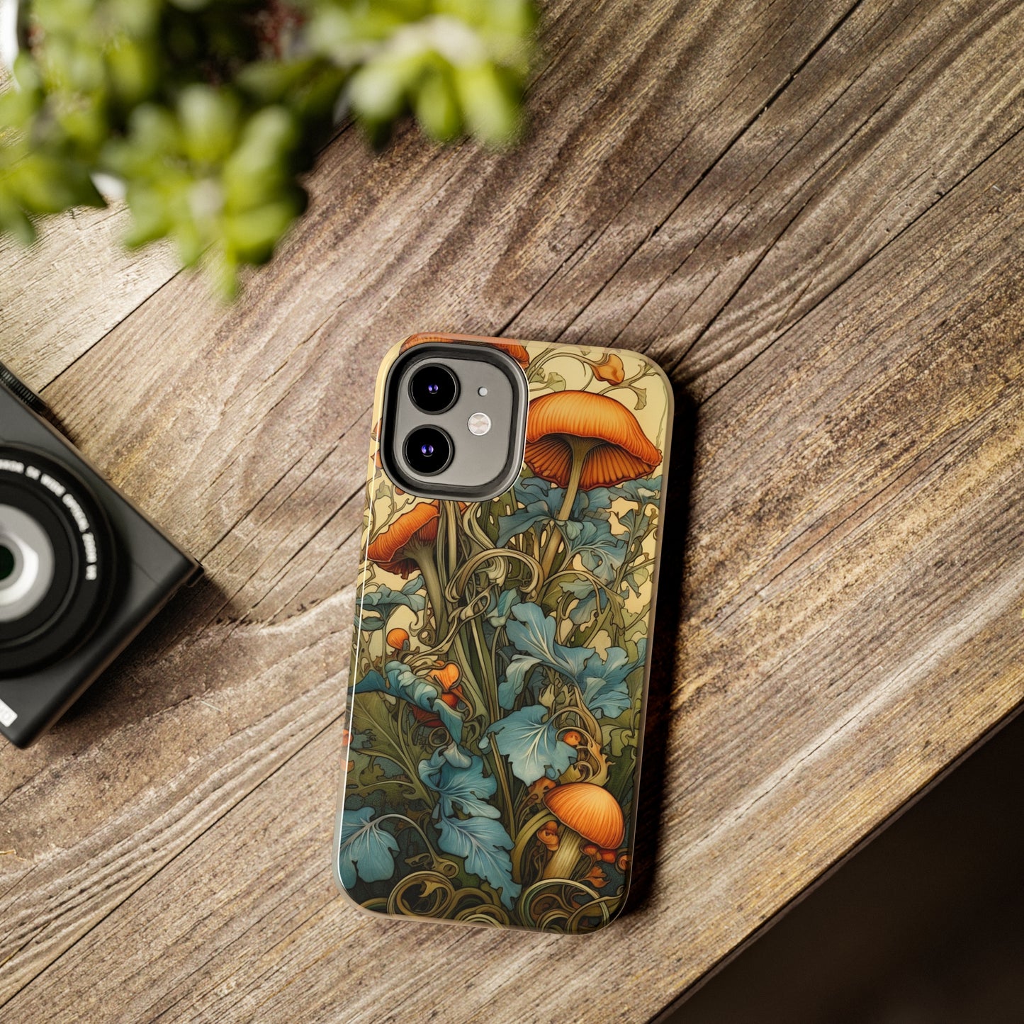 Vintage Mushroom iPhone Case Floral Aesthetic Art Nouveau Retro Phone Tough Case iPhone 14 Plus 13 12 7 8 SE Hippie Boho Style