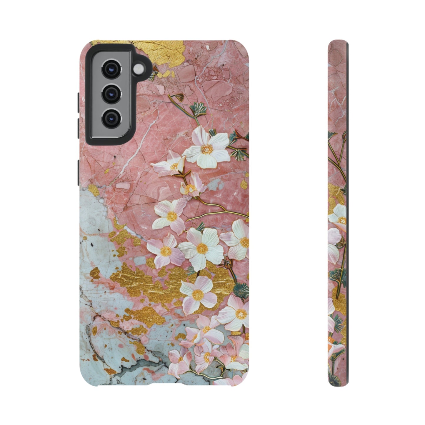 Pink Forget Me Nots Gold Floral Phone Case