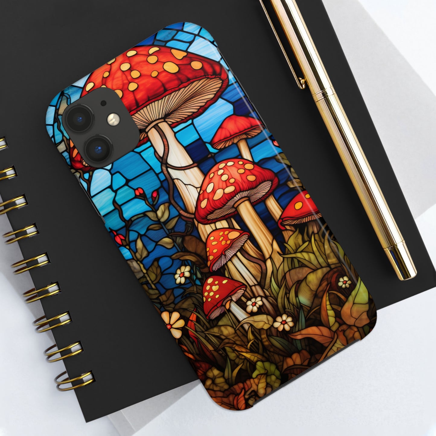 Stained Glass Mushroom Garden iPhone Case | Embrace Whimsical Beauty and Nature's Delight