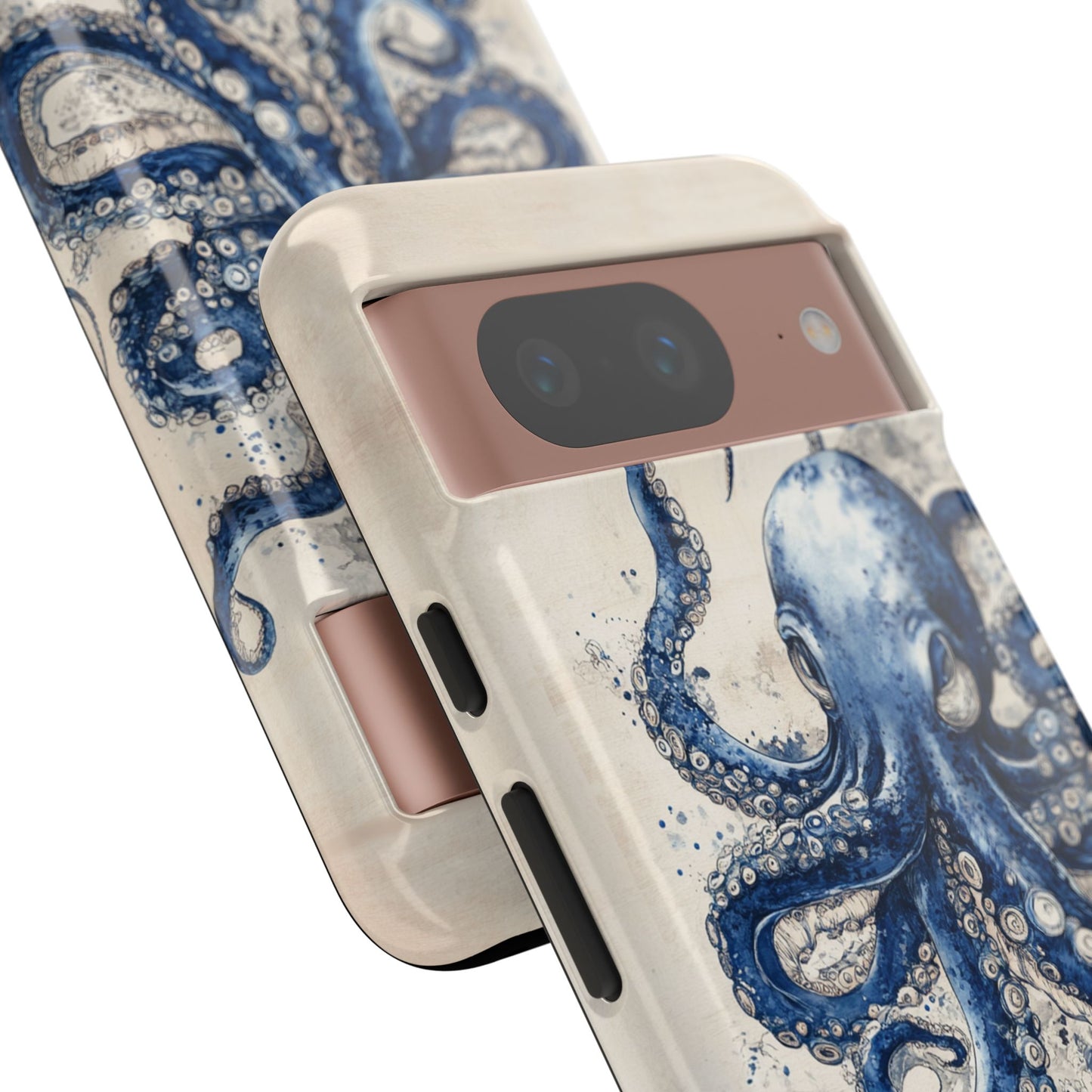 Vintage Japanese Art Style Blue Octopus and Waves Phone Cover