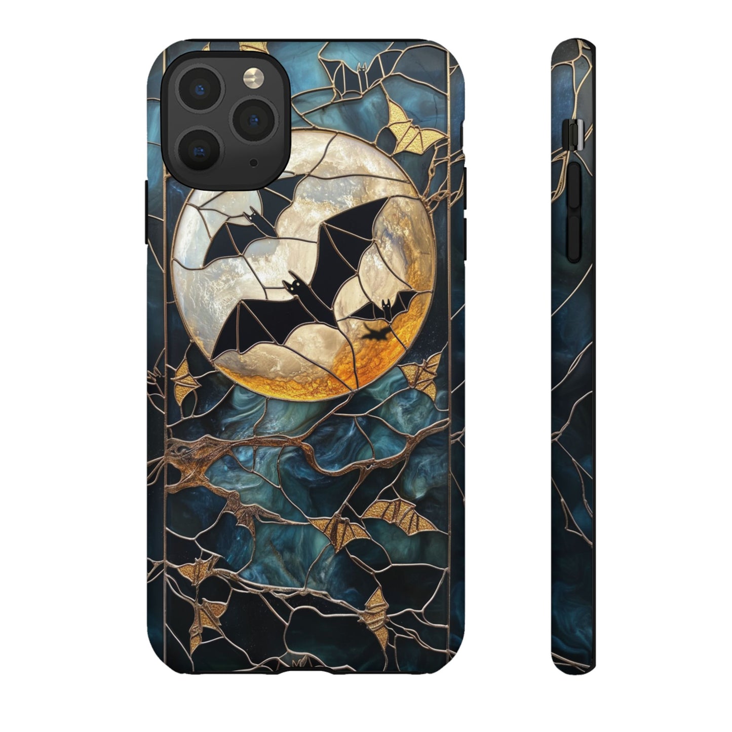 Halloween Phone Case Bats Stained Glass Style Spooky Moon Phone Cover