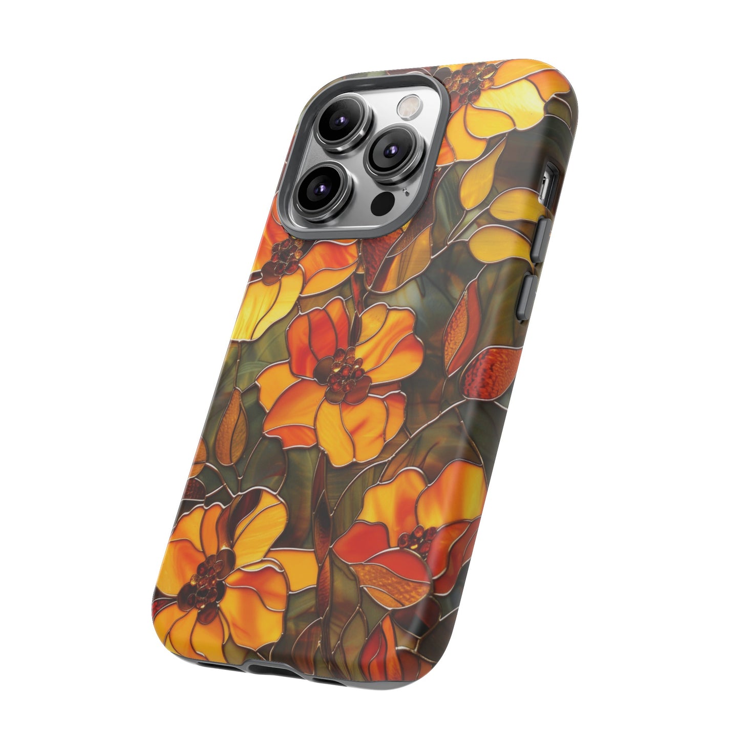 Orange Floral Phone Case Stained Glass Style