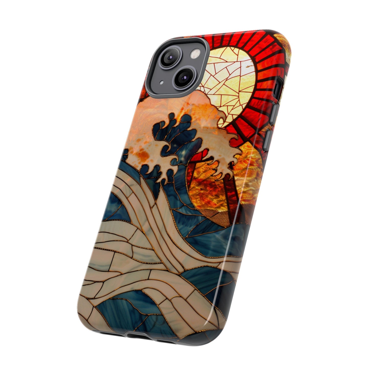 Japanese Rising Sun Phone Case Stained Glass Ocean Wave