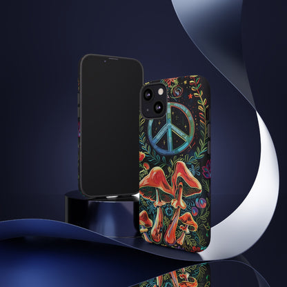 Embroidery Style Magic Mushrooms and Peace Sign Phone Case