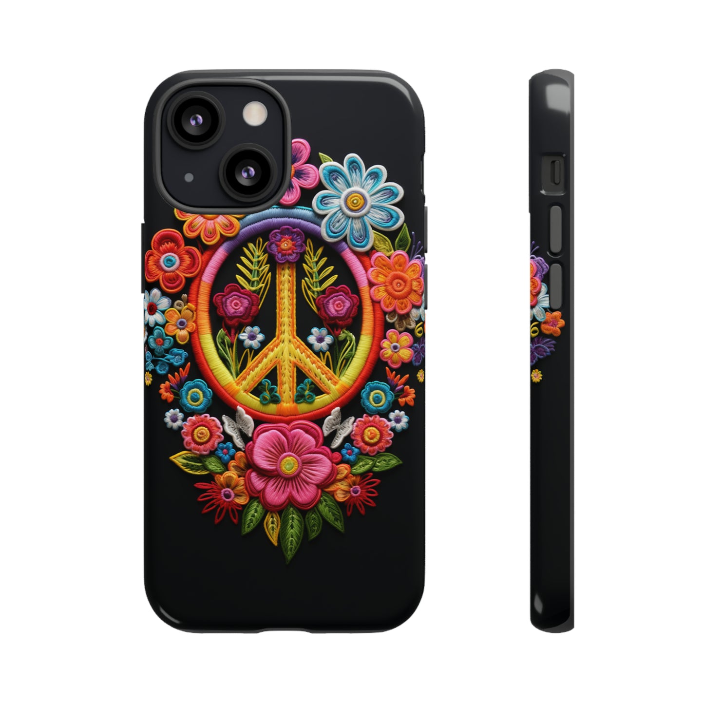 Peace Sign Embroidery Floral Hippie Style Phone Case