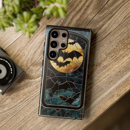 Halloween Phone Case Bats Stained Glass Style Spooky Moon Phone Cover