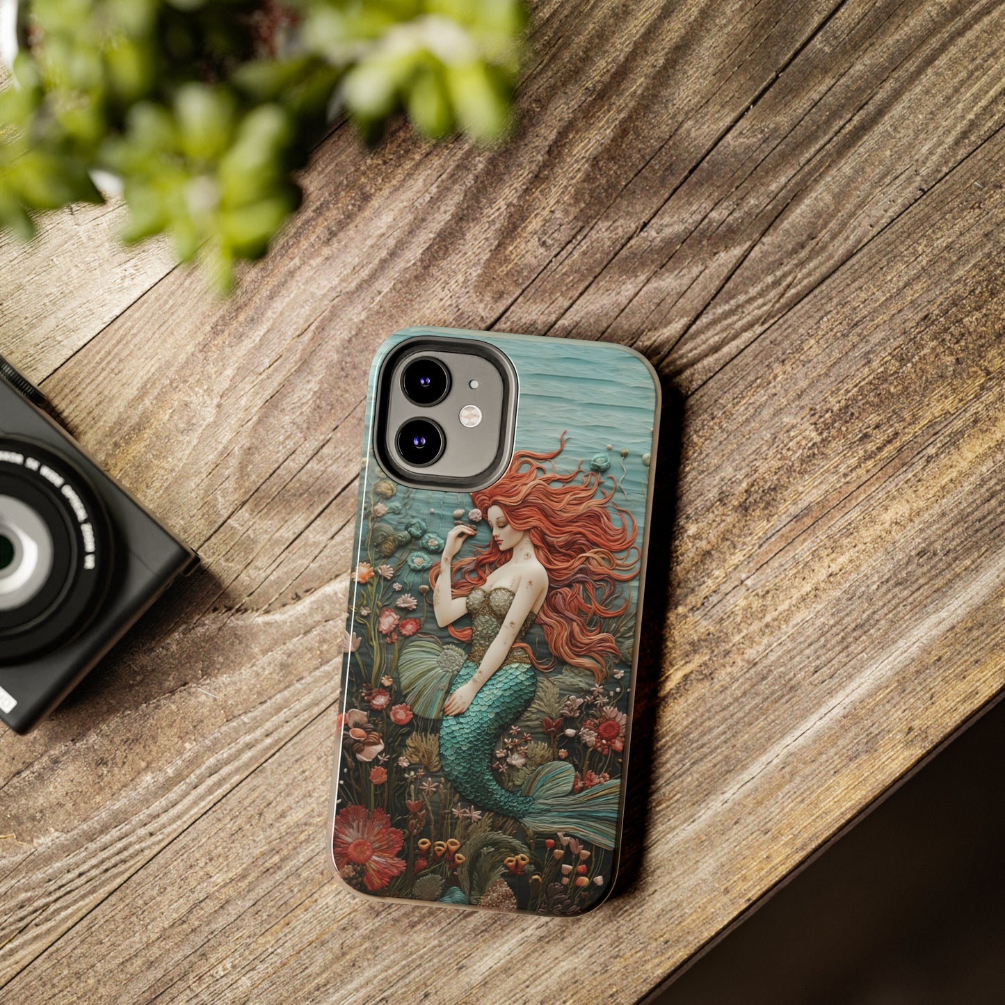 Siren's Song: Mermaid Elegance Apple Phone Case | Embroidery-Inspired iPhone Case