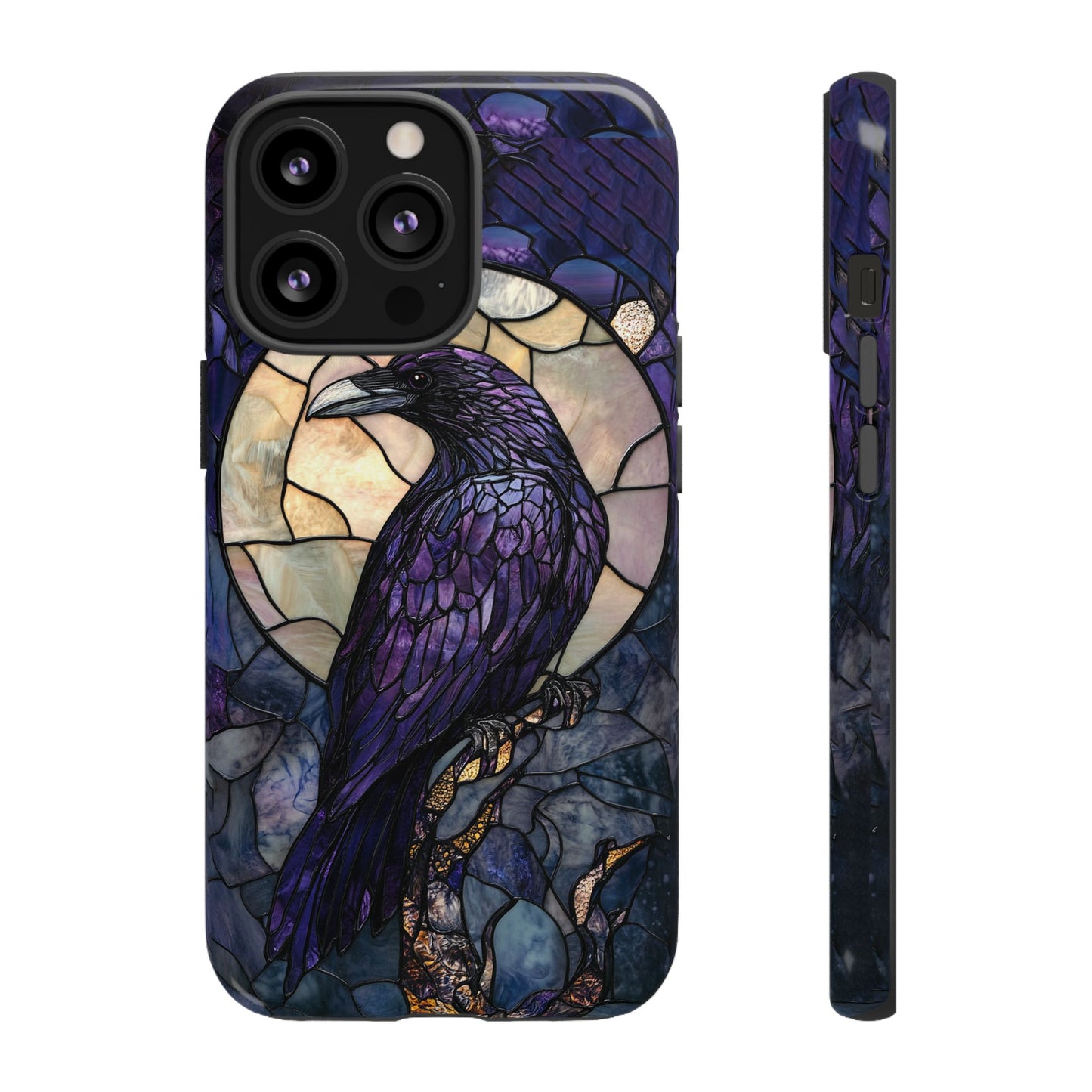 Halloween Phone Case Purple Raven Stained Glass Style Spooky Moon Phone Cover