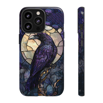 Halloween Phone Case Purple Raven Stained Glass Style Spooky Moon Phone Cover