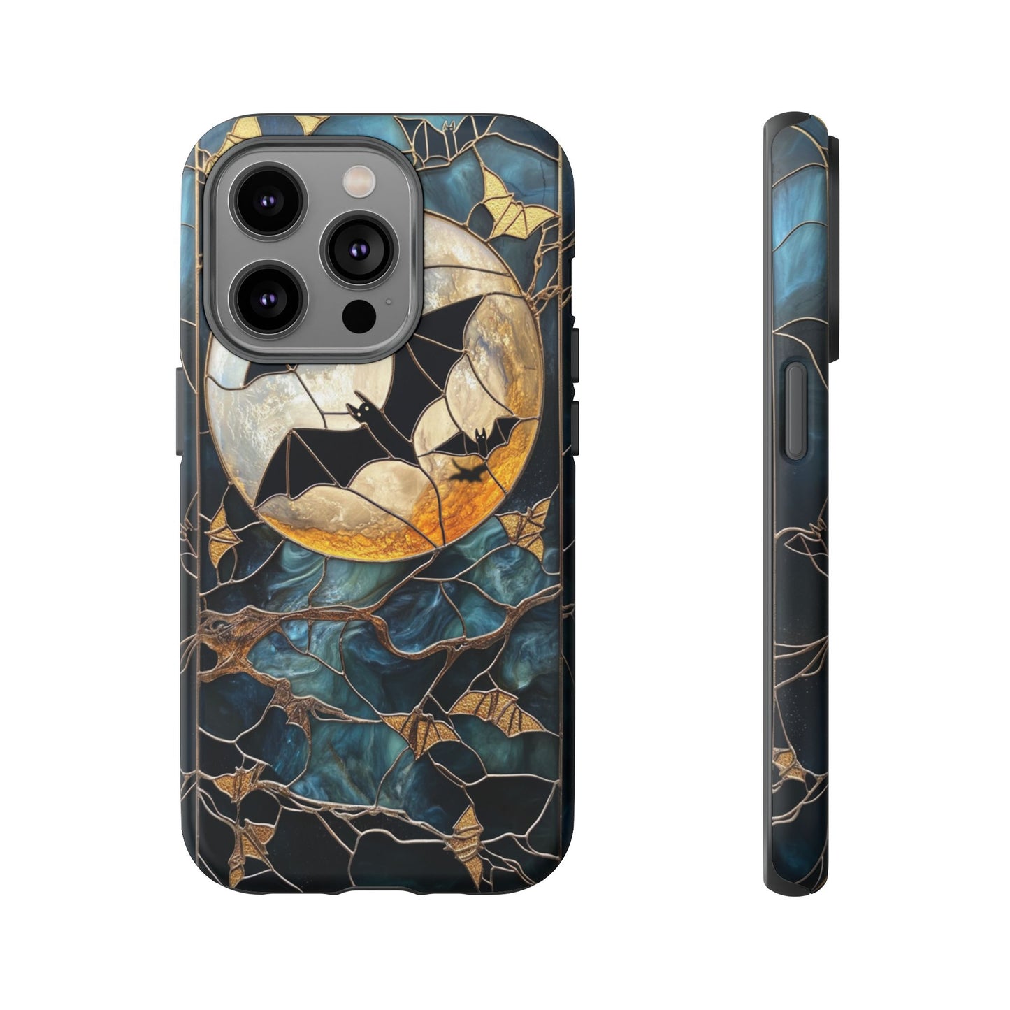 Halloween Phone Case Bats Stained Glass Style Spooky Moon Phone Cover