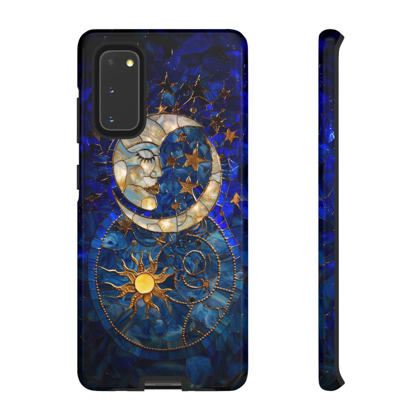 Celestial Stained Glass Moon and Stars Phone Case, Night Sky iPhone 15 Case