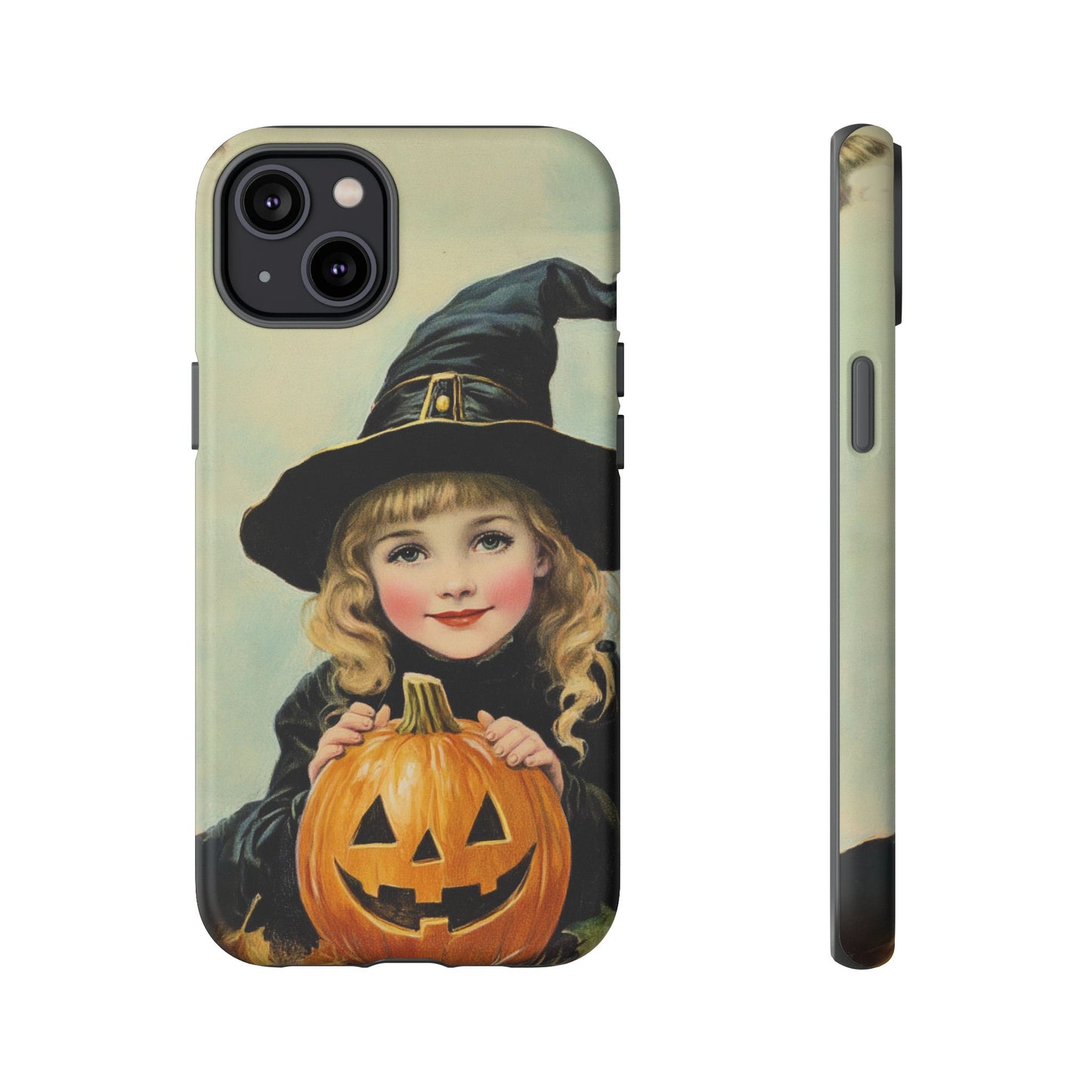 Vintage Halloween Card Witch and Jack-o'-lantern Phone Cover