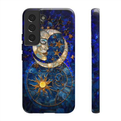 Celestial Stained Glass Moon and Stars Phone Case, Night Sky iPhone 15 Case