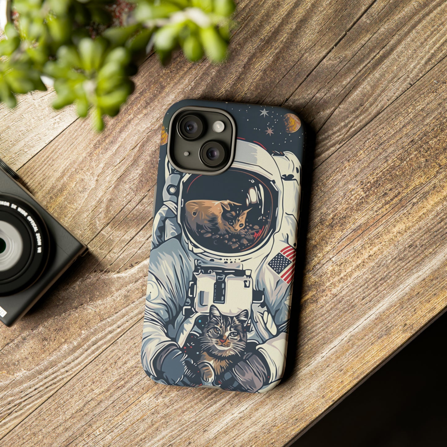 The Astronaut and the Cosmic Cat Phone Case