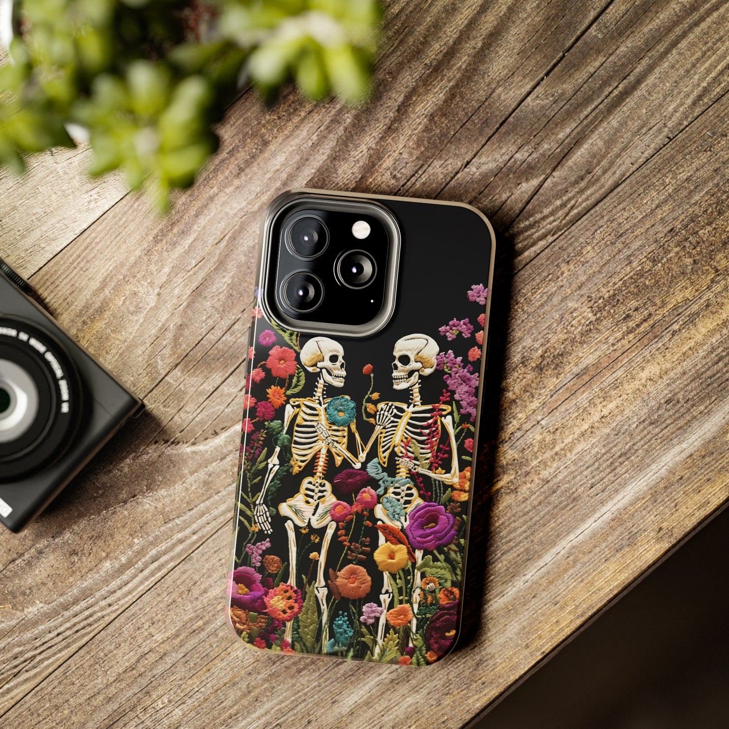 Love Halloween Skeletons Embroidery iPhone Case | iPhone X to iPhone 14 Pro Max