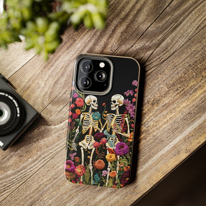 Love Halloween Skeletons Embroidery iPhone Case | iPhone X to iPhone 14 Pro Max