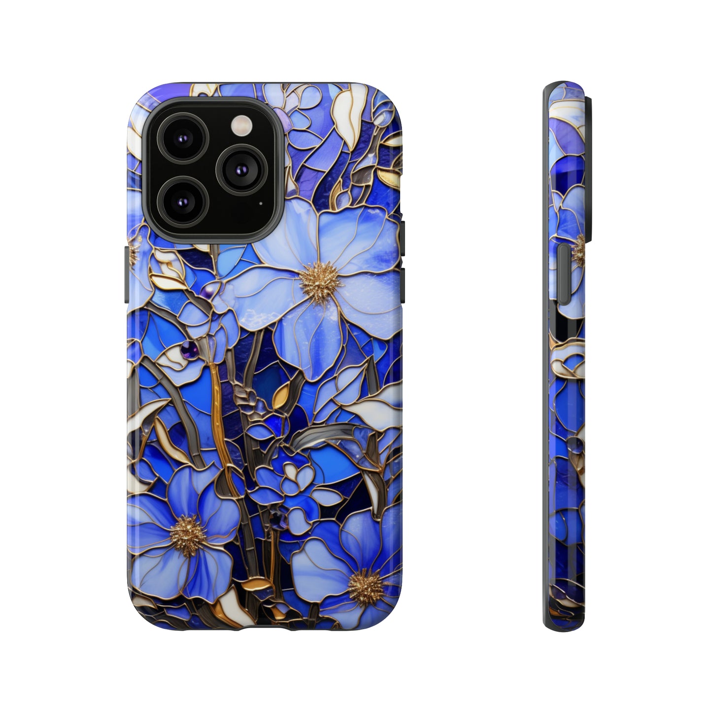 Periwinkle Stained Glass with Gold Inlay Phone Case for iPhone 15, 14, Pro Max, 13, 12 & Samsung Galaxy S23, S22, S21, Google Pixel