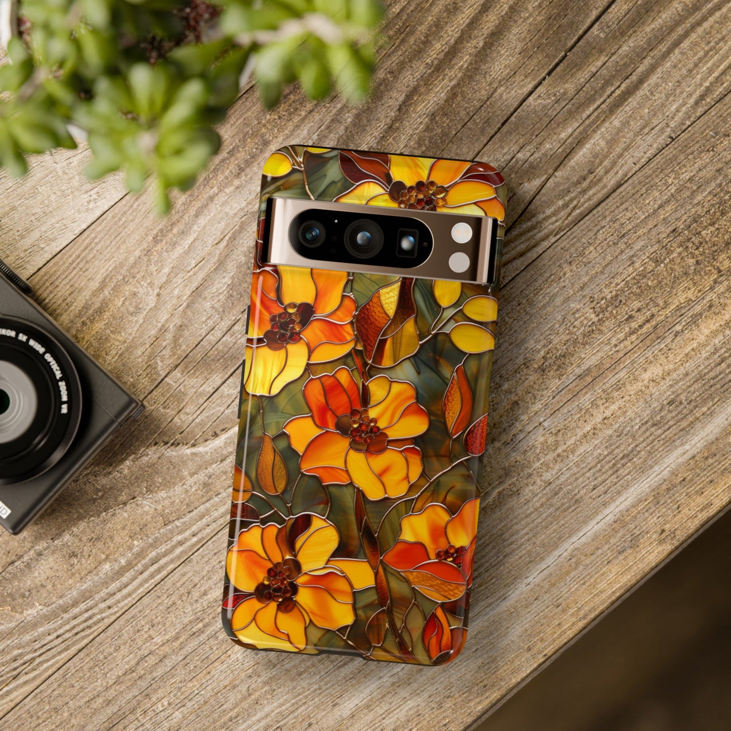 Orange Floral Phone Case Stained Glass Style