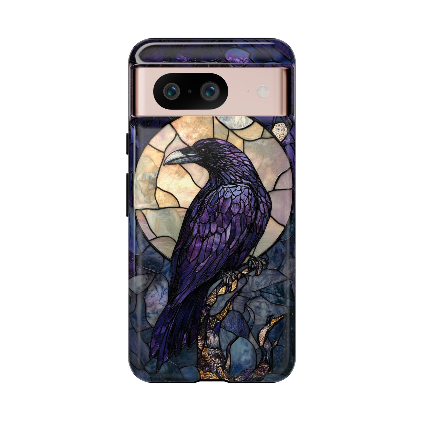 Halloween Phone Case Purple Raven Stained Glass Style Spooky Moon Phone Cover