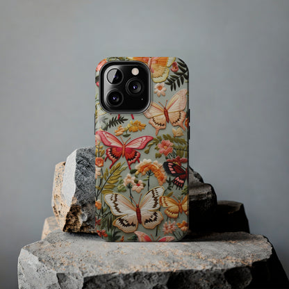 Embroidery Butterflies iPhone Case | Whimsical Elegance and Nature's Beauty in Handcrafted Detail