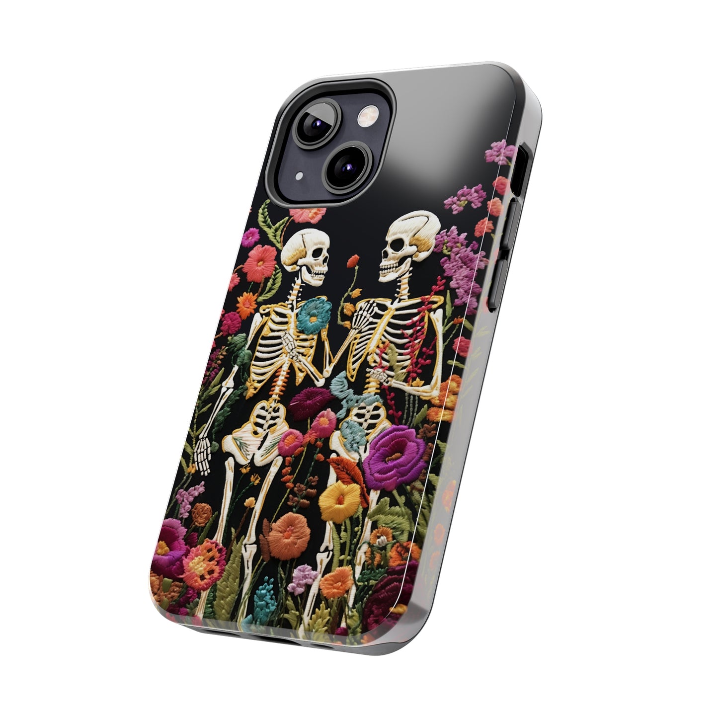 Love Halloween Skeletons Embroidery iPhone Case | iPhone X to iPhone 14 Pro Max