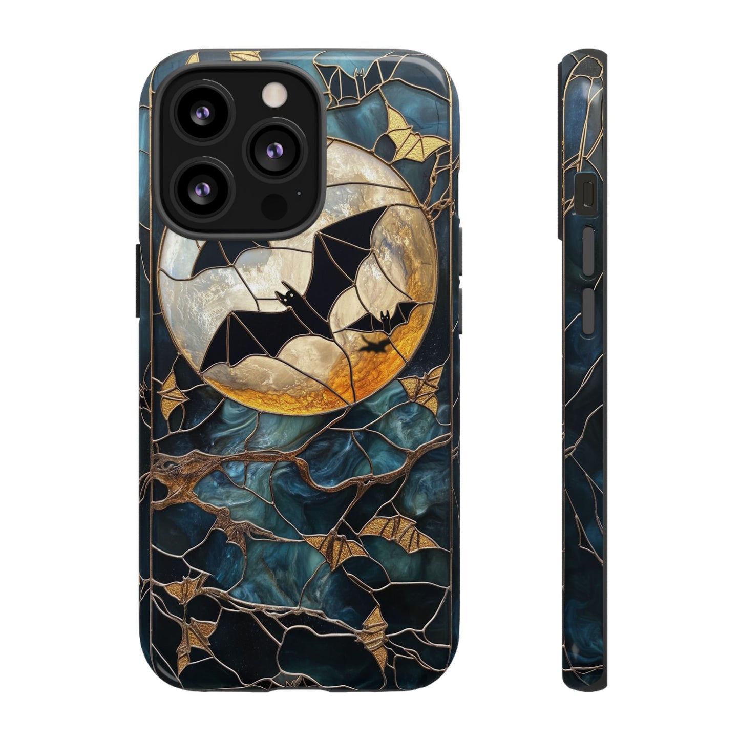 Halloween Phone Case Bats Stained Glass Style Spooky Moon Phone Cover