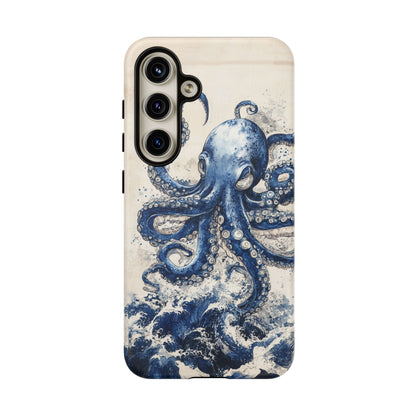 Vintage Japanese Art Style Blue Octopus and Waves Phone Cover