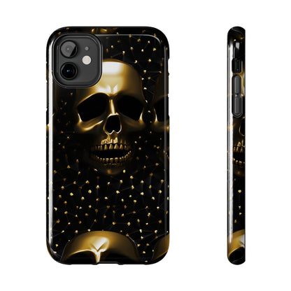 iPhone Tough Case | Dark Decadence: Gothic Gold Skulls and Studs  | Unveil Your Edgy Elegance