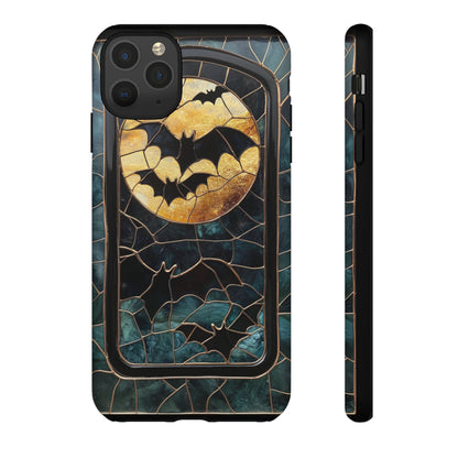 Halloween Phone Case Bats Stained Glass Style Spooky Moon Phone Cover