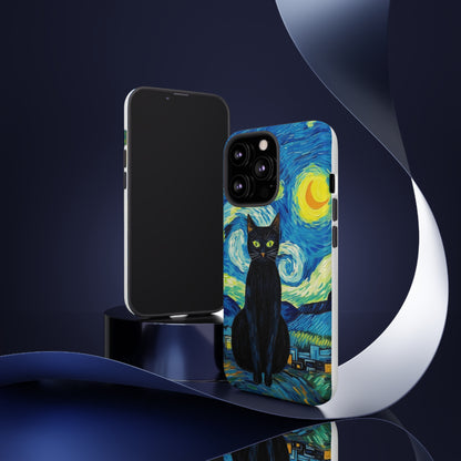 Starry Night Van Gogh Black Cat iPhone, Samsung Galaxy, Google Pixel  Case | Embrace Artistic Whimsy and Feline Charm