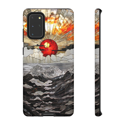 Japanese Rising Sun Phone Case Stained Glass Ocean Wave Phone Cover iPhone 15 Case