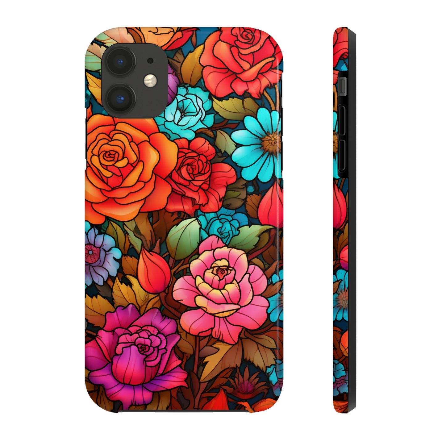 Stained Glass Tough iPhone Case | Trippy Psychedelic Flowers Floral Aesthetic Retro iPhone 14 Plus 13 12 7 8 Se Trendy Hippie Boho