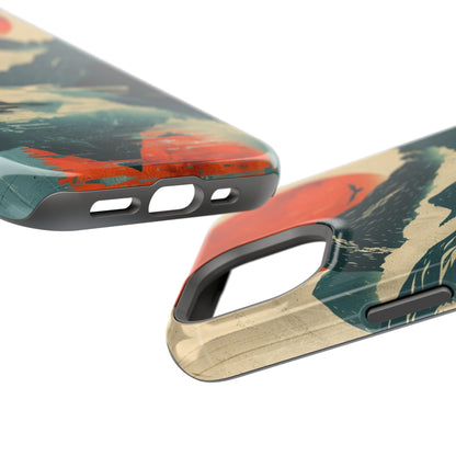 Retro iPhone Case Mountain Sunset Lake Reflection MagSafe Phone Case