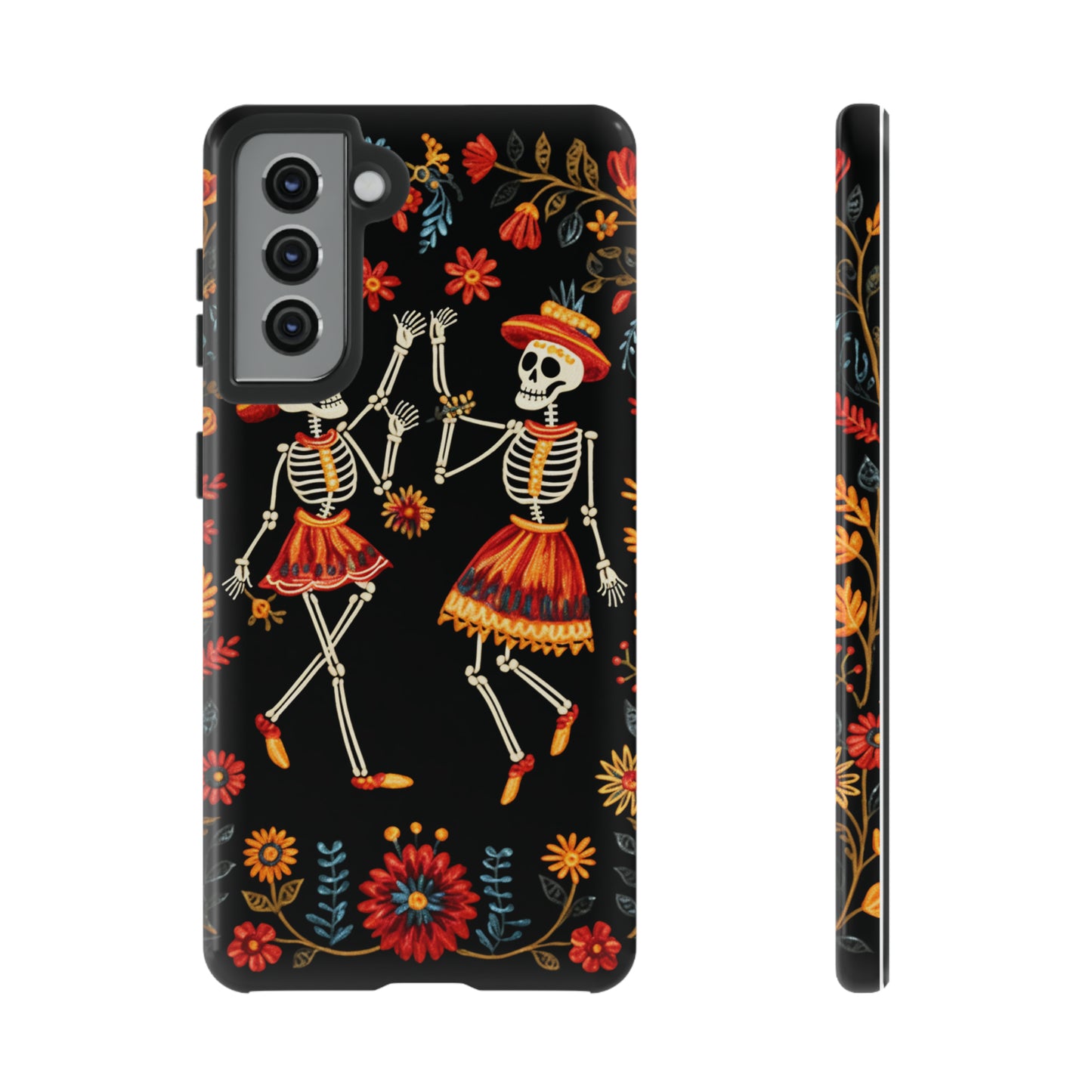 Dead Can Dance, iPhone 15 case, Floral Embroidery Skeletons | Whimsical Dance of the Departed for Google Pixel, iPhone & Samsung Galaxy