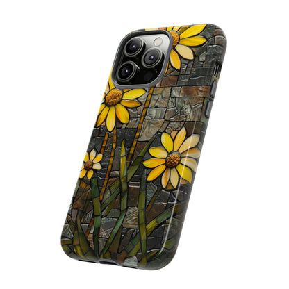 Yellow and Gold Daisy Mosaic Stained Glass Phone Case for iPhone 15, 14, Pro Max, 13, 12 & Samsung Galaxy S23, S22, S21, Google Pixel