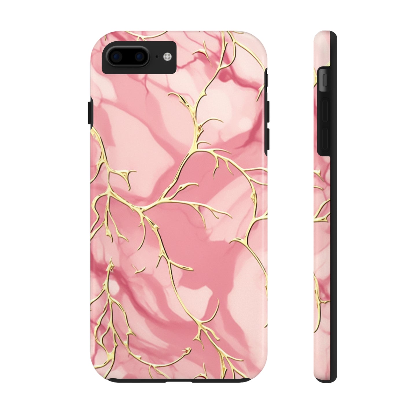 iPhone Elegance Unveiled: Pink & Gold Leaf Marble | Premium Tough iPhone Case