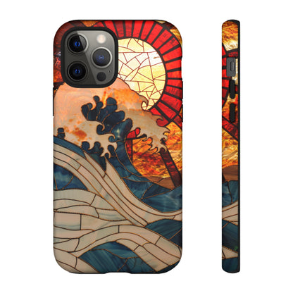 Japanese Rising Sun Phone Case Stained Glass Ocean Wave