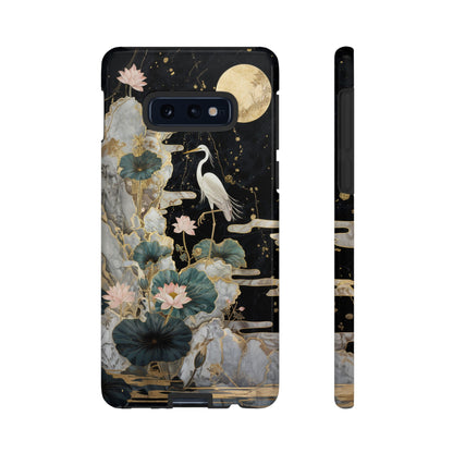 Heron and Moon Floral Zen Art Phone Case