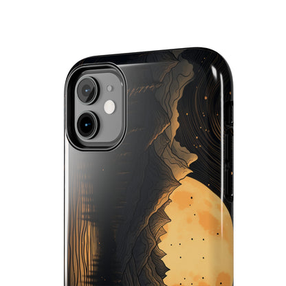 Abstract Landscape Black and Gold Mountains iPhone Case | Embrace the Mystical Full Moon