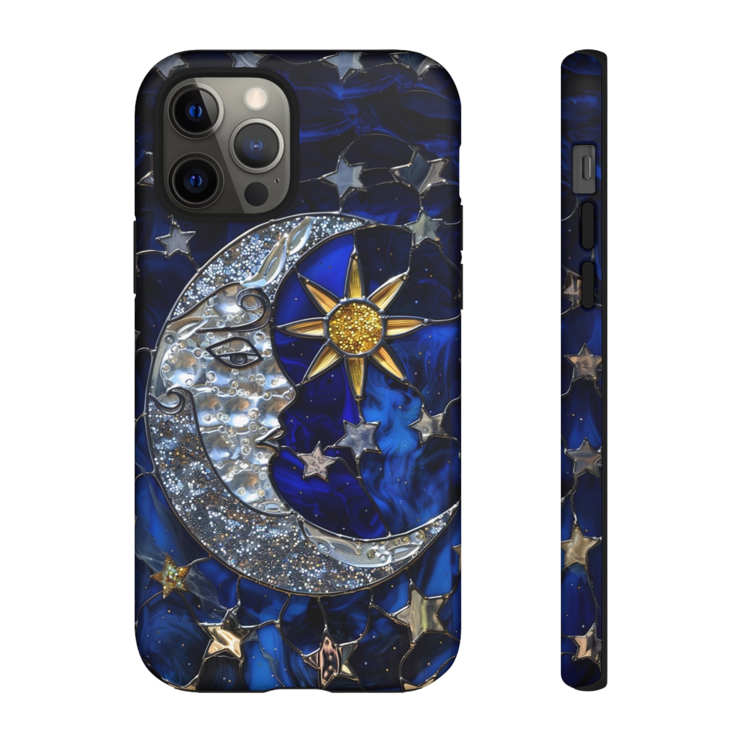 Cosmic Moon & Stars Stained Glass Starry Night Phone Case