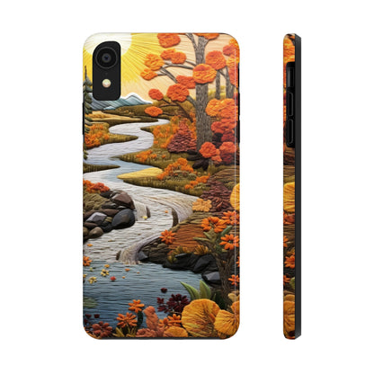 Enchanting Fall Landscape Phone Case | Vintage Boho Embroidery Style