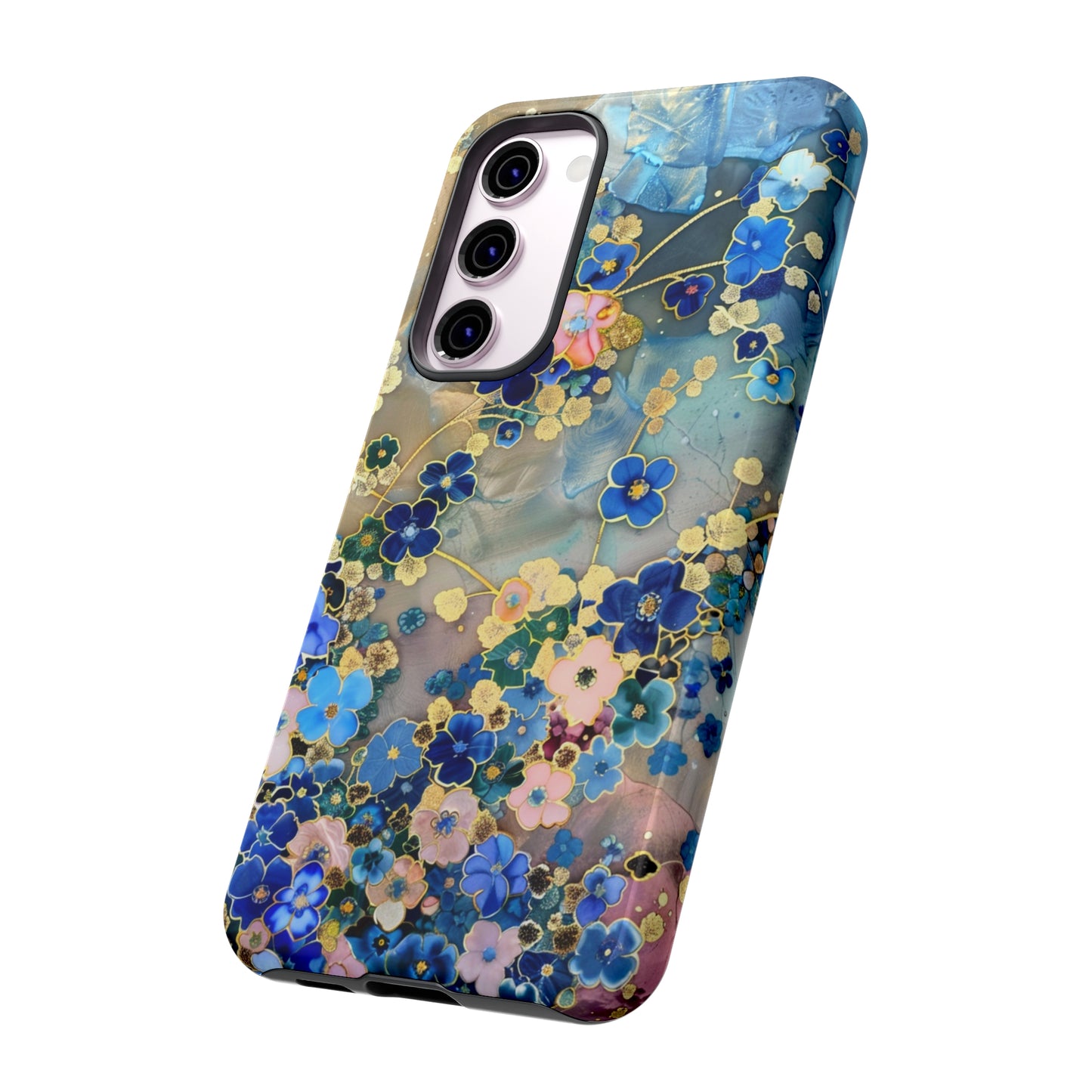 Forget Me Nots Gold Color Splash Floral Design Phone Case