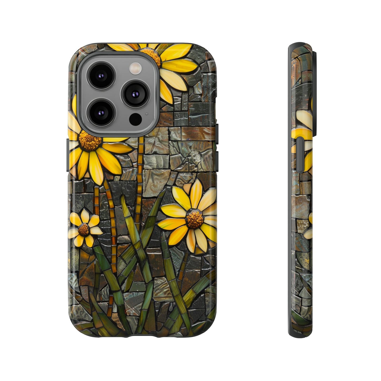 Yellow and Gold Daisy Mosaic Stained Glass Phone Case for iPhone 15, 14, Pro Max, 13, 12 & Samsung Galaxy S23, S22, S21, Google Pixel