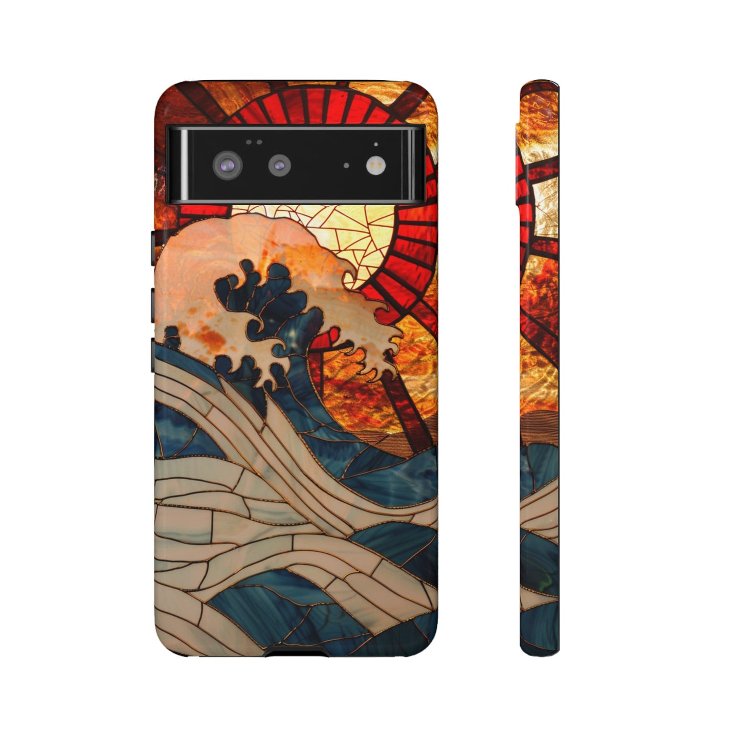 Japanese Rising Sun Phone Case Stained Glass Ocean Wave