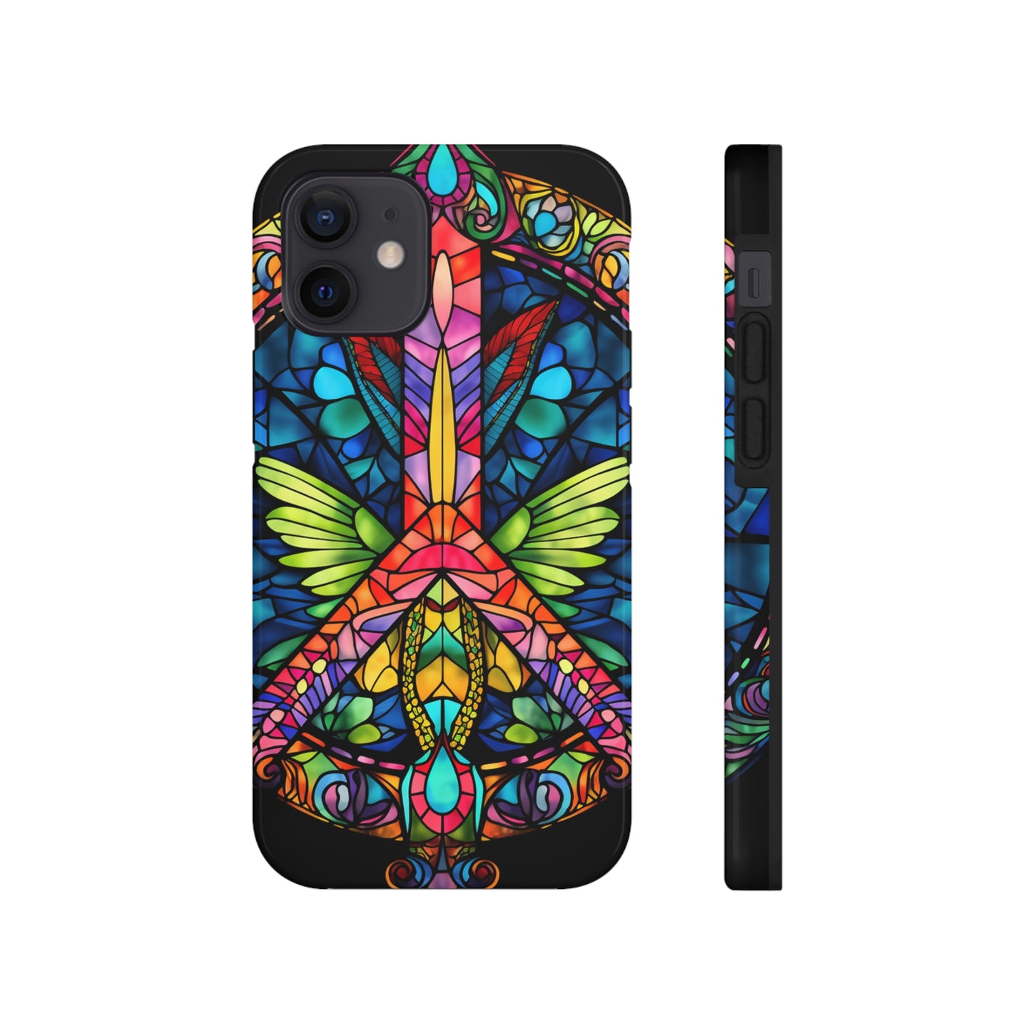 Peace Stained Glass Tough iPhone Case | Trippy Psychedelic Art Flowers Floral Aesthetic Retro iPhone 14 Plus 13 12 7 8 Se Trendy Hippie Boho