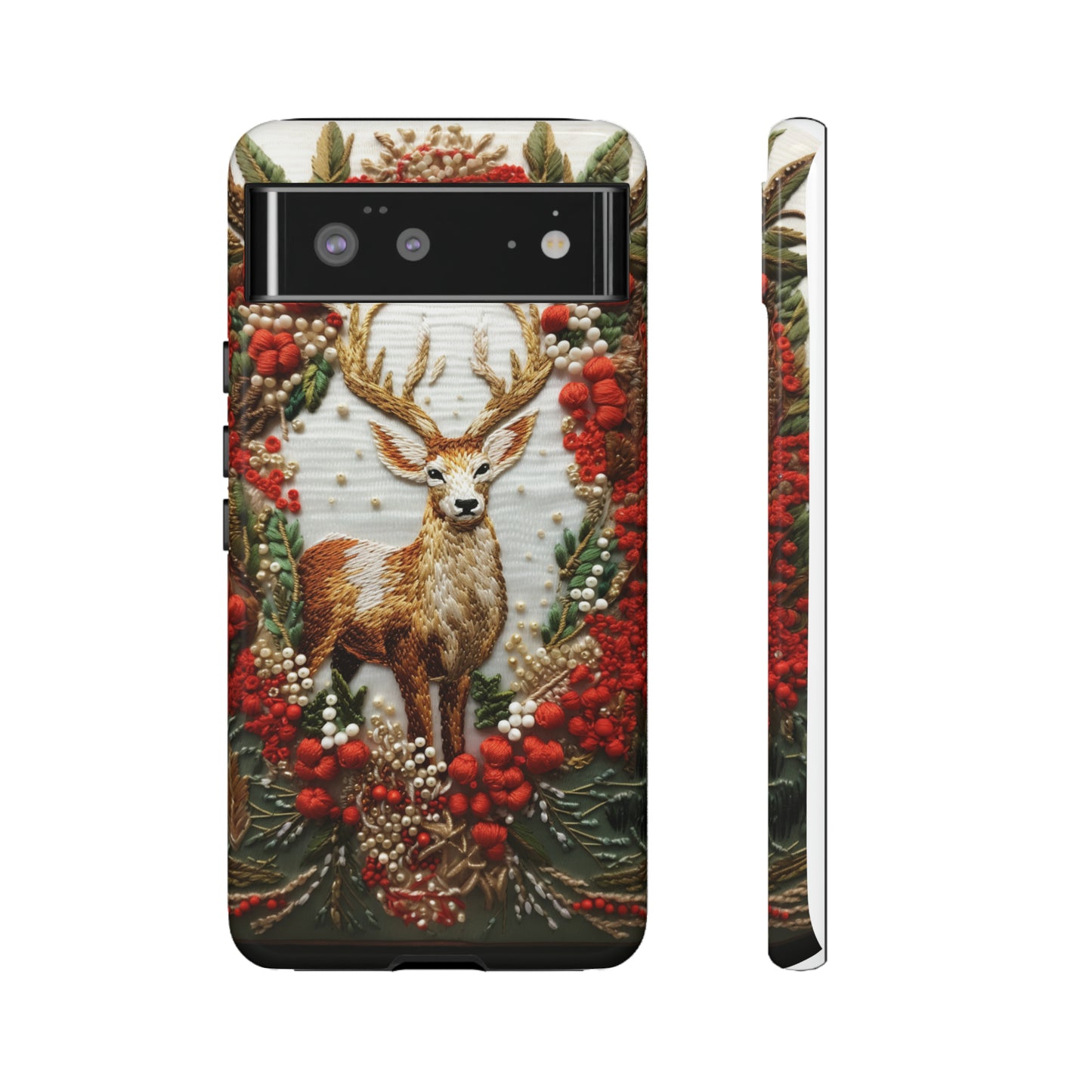 Embroidery Christmas Deer Floral Phone Case