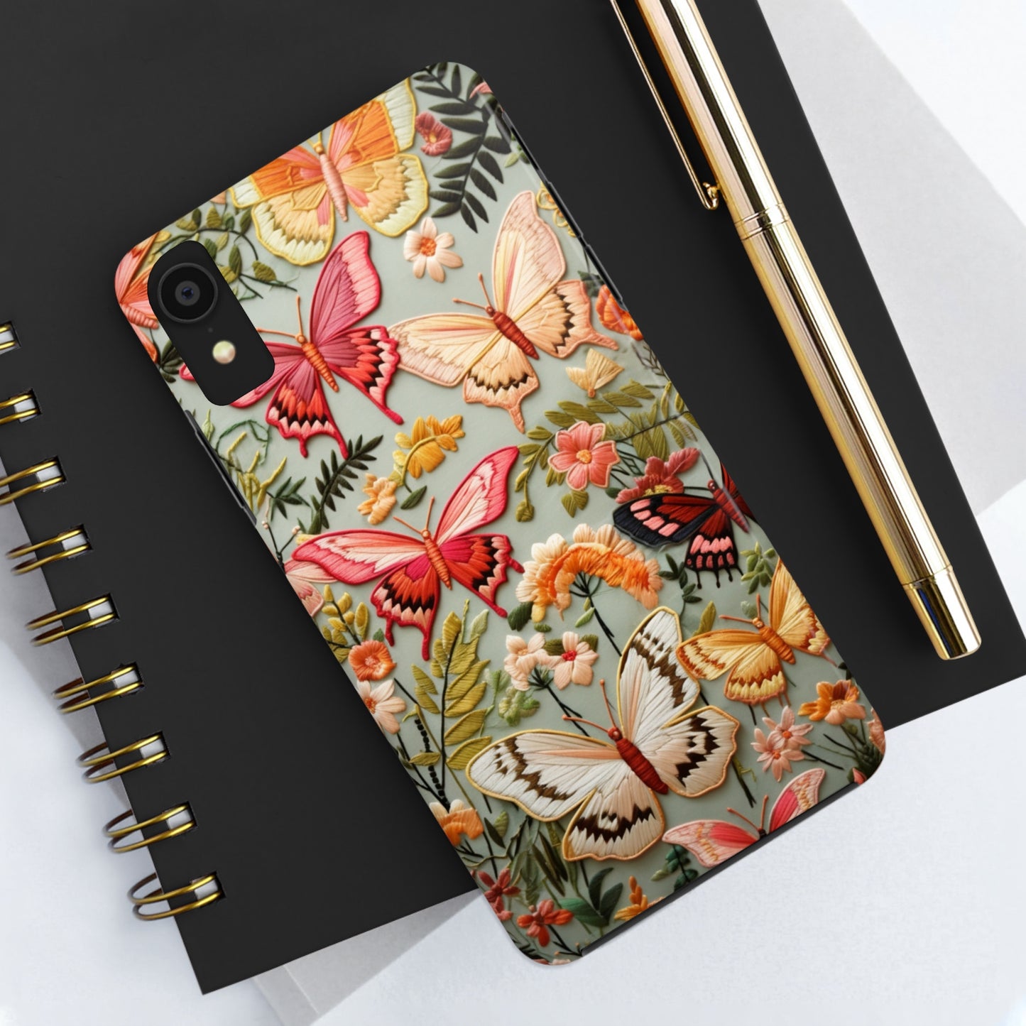 Embroidery Butterflies iPhone Case | Whimsical Elegance and Nature's Beauty in Handcrafted Detail